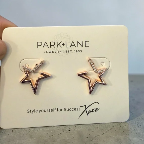 Park Lane Rose Gold Star Outline Earrings with Pavé Accents - Picture 2 of 3